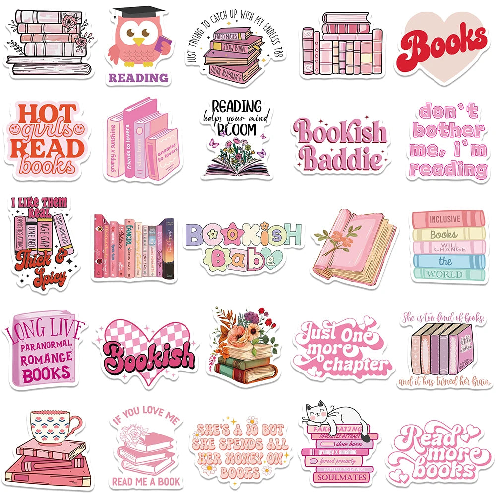 50PCS Pink Bookish Stickers